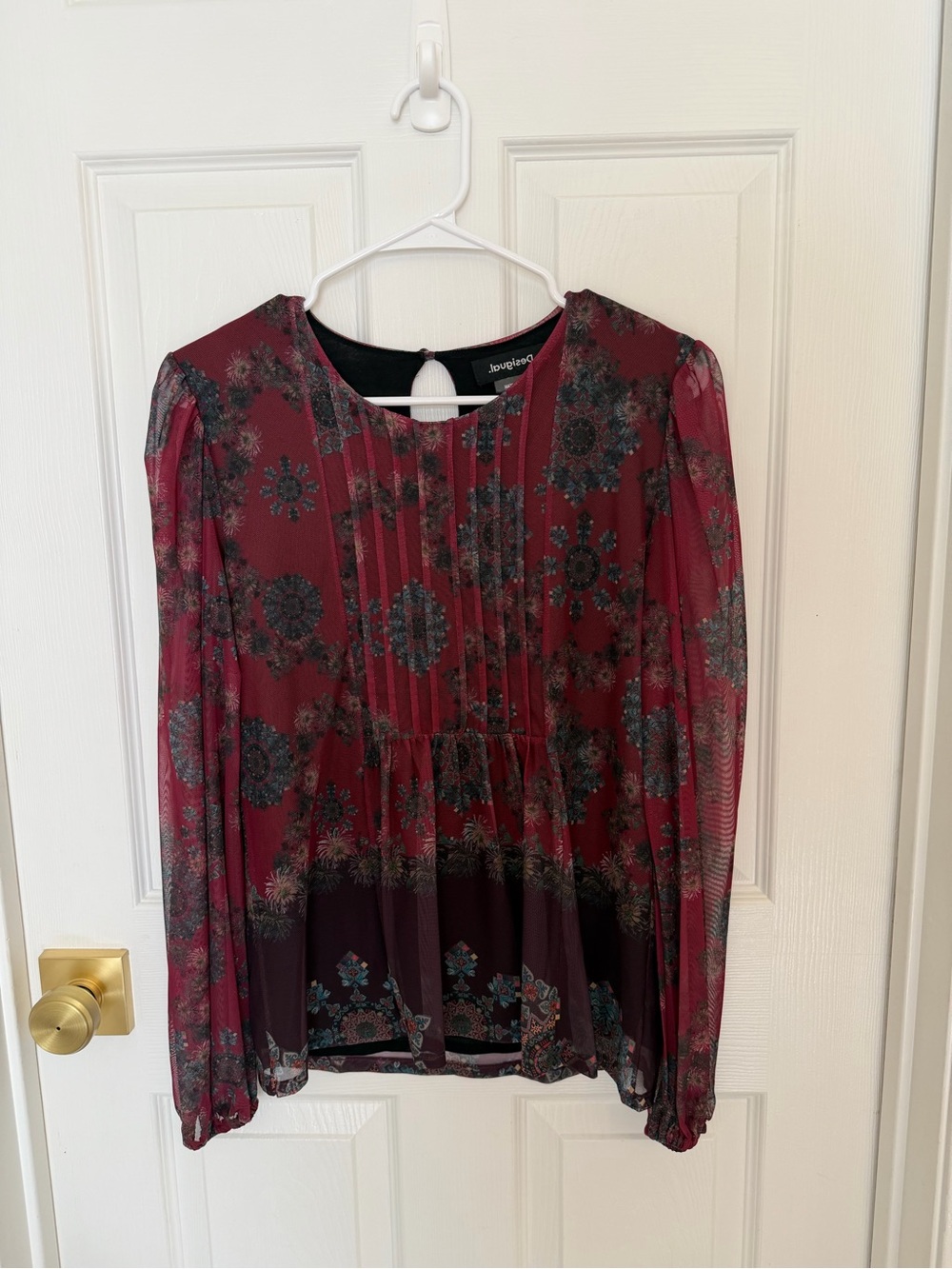 Desiquel Burgundy Floral Pintuck Blouse